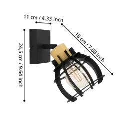 Eglo STILLINGTON 1 spot staal, hout zwart, bruin H: 245 mm | Ø 160 mm