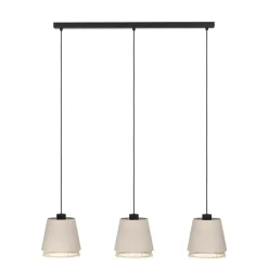 Eglo TABLEY hanglamp staal zwart / textiel, hout natuurlijk, bruin H: 1100 mm