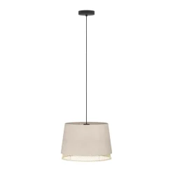 Eglo TABLEY hanglamp staal zwart / textiel, hout natuurlijk, bruin H: 1100 mm | Ø 380 mm