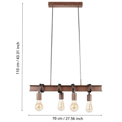 Eglo TOWNSHEND 4 hanglamp staal antiek bruin, zwart H: 1100 mm