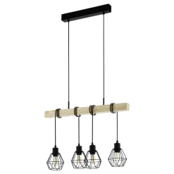 Eglo TOWNSHEND 5 hanglamp staal, hout zwart, bruin H: 1100 mm