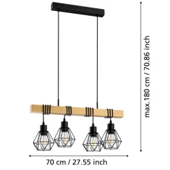 Eglo TOWNSHEND 5 hanglamp staal, hout zwart, bruin H: 1100 mm