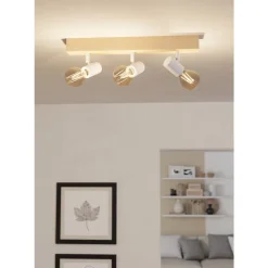 Eglo TOWNSHEND 3 spot hout, staal bruin, wit
