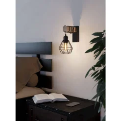 Eglo TOWNSHEND 5 Wandlamp staal, hout zwart, bruin H: 275 mm