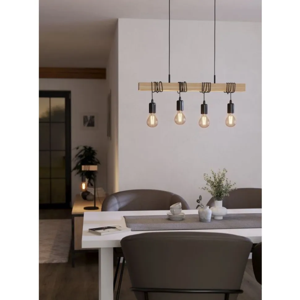 Eglo TOWNSHEND hanglamp staal, hout zwart, bruin H: 1100 mm