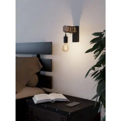Eglo TOWNSHEND Wandlamp staal, hout zwart, bruin H: 215 mm