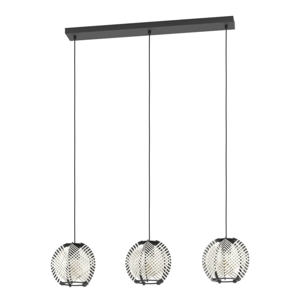 Eglo WAVERTON hanglamp staal zwart / textiel, hout wit, zwart H: 1100 mm