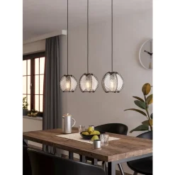 Eglo WAVERTON hanglamp staal zwart / textiel, hout wit, zwart H: 1100 mm