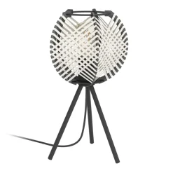 Eglo WAVERTON Tafellampen staal zwart / textiel, hout wit, zwart H: 400 mm | Ø 220 mm