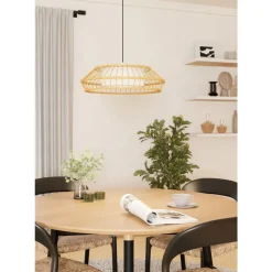 Eglo YUKU-Z hanglamp staal wit / hout, textiel bruin, wit H: 1100 mm | Ø 460 mm