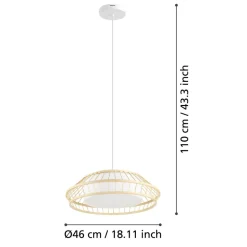 Eglo YUKU-Z hanglamp staal wit / hout, textiel bruin, wit H: 1100 mm | Ø 460 mm