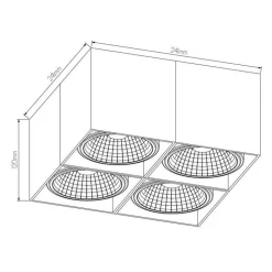 Fantasia BOX-4L square black incl. 4x AR111 12W 2700K 1130 lm