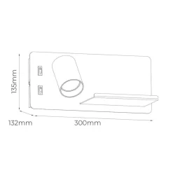 Fantasia DUSK wandl links + USB GU10 (excl) + LED 7W 2700K zwart + geb goud