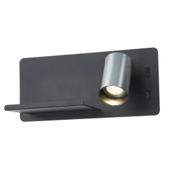 Fantasia DUSK wandl rechts + USB GU10 (excl) + LED 7W 2700K zwart + geb staal