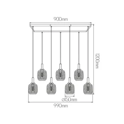 Fantasia OKIRU Pendel Balk 7xE27 Zwart + 7x as grijs glas Ø150mm