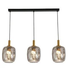 Fantasia OKIRU Pendel Balk 3xE27 Zwart + 3x as grijs glas Ø180mm