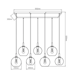 Fantasia OSIRA Pendel E27 7L Zwart, helder glas 3x Ø200mm, 4x Ø250mm