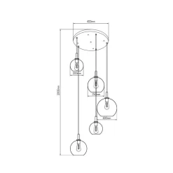 Fantasia OSIRA PENDEL E27 5L ZWART + GOUD AMBER GLAS