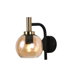 Fantasia OSIRA Wandlicht E27 Zwart + goud, amber glas Ø150mm