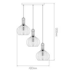 Fantasia RAGA pendant 3x E27 black + copper diam 23,5