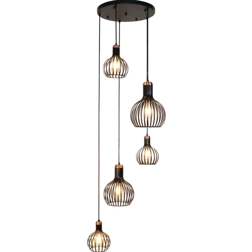 Fantasia RAGA 5x E27 pendel zwart+koper