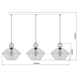 Fantasia SHURU 3x E27 pendel zwart + koper balk