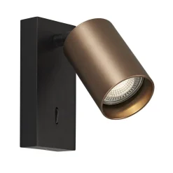 Fantasia TABOO 1L GU10 (excl) zwart + geborsteld brons, wand licht +schakelaar