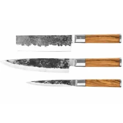Forged Olive Messenset 3pcs - Koksmes + Hakbijl + Huishoudmes