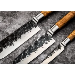 Forged Olive Messenset 3pcs - Koksmes + Hakbijl + Huishoudmes