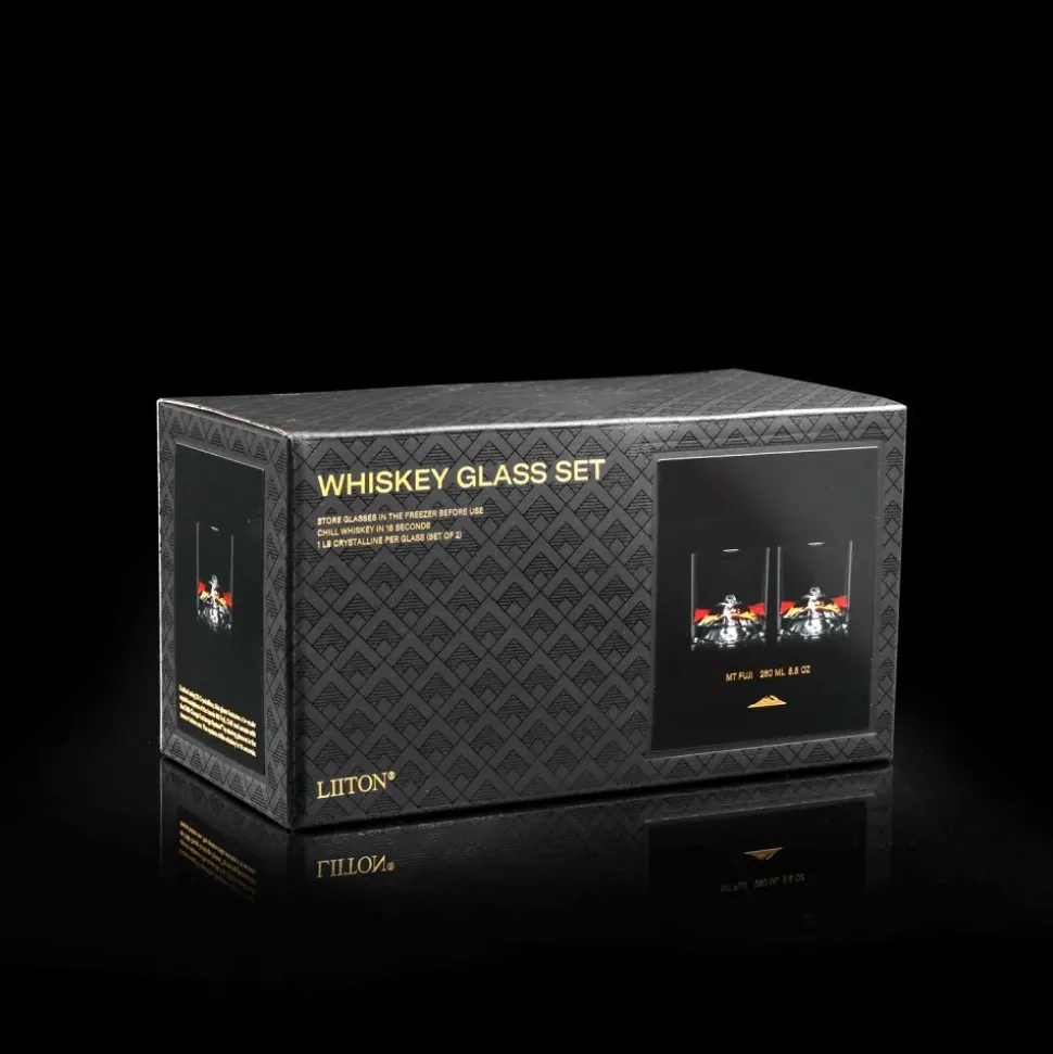Liiton Mount Fuji Crystal Whiskey Glasses Set of 2