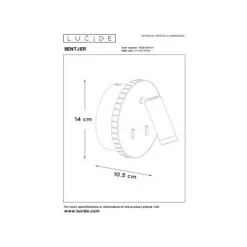 Lucide BENTJER - Wandlamp - Ø 14 cm - LED - 3000K - Wit