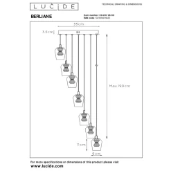 Lucide BERLIANE - Hanglamp - Ø 34 cm - LED Dimb. - 5x4W 2700K - Met vervangbare LED-module - Transparant