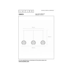 Lucide DANZA Hanglamp-Zwart-3xE27-40W-Metaal