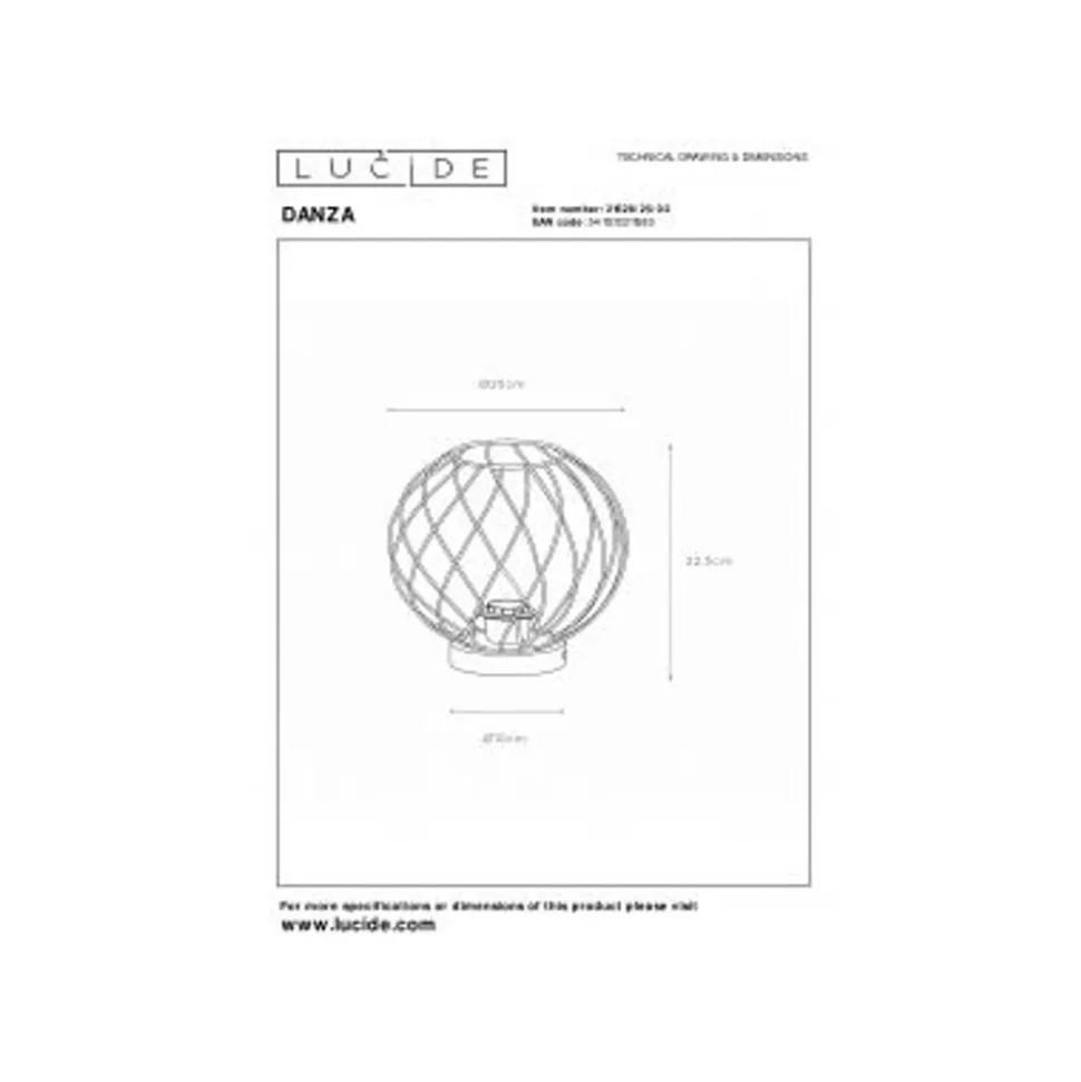 Lucide DANZA Tafellamp-Mat Go.-Ø25-1xE27-40W-Metaal