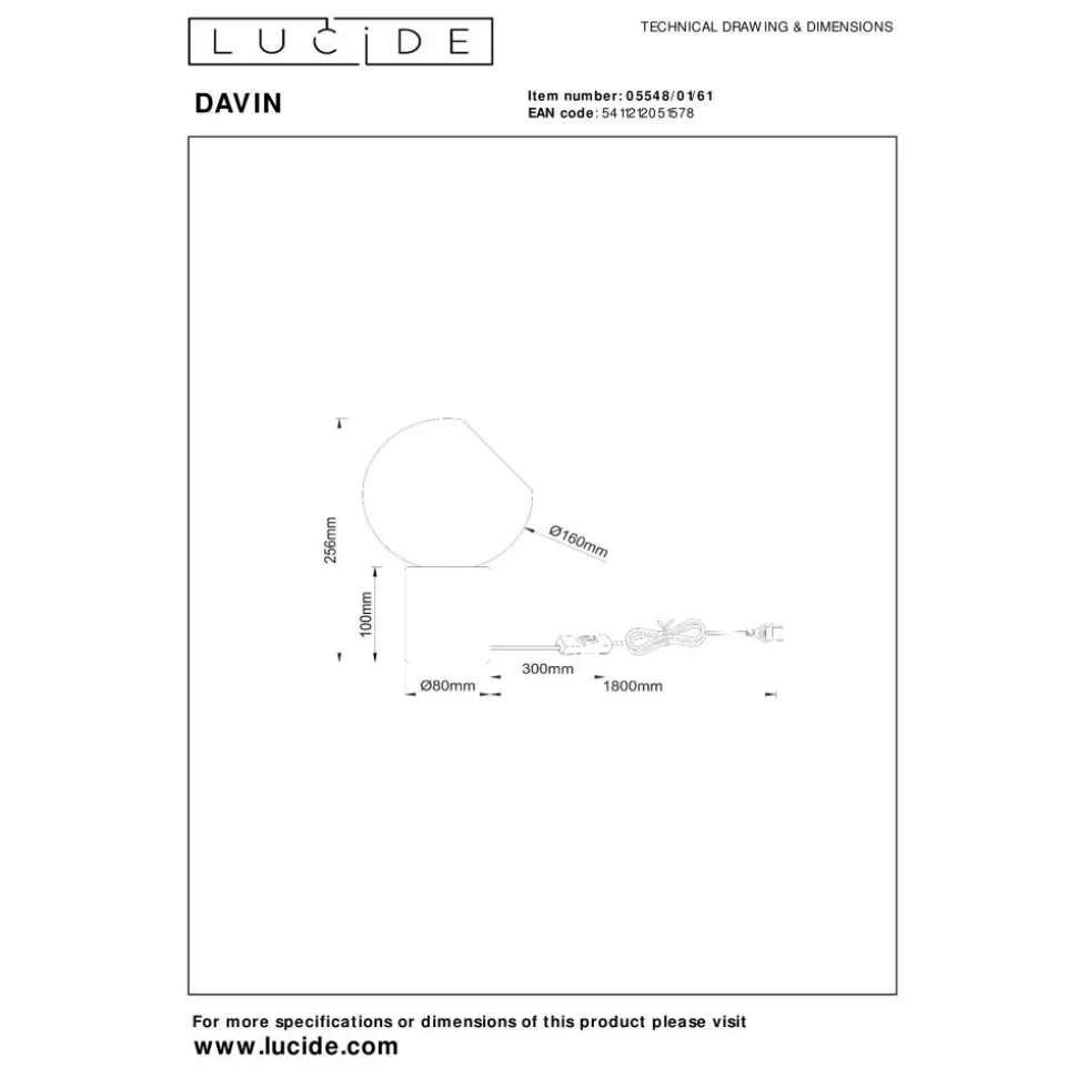 Lucide DAVIN Tafellamp-Opaal-1xE27-40W-Glas