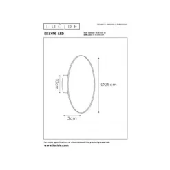 Lucide EKLYPS LED - Wandlamp - Ø 25 cm - LED - 1x9W 3000K - Wit Lucide