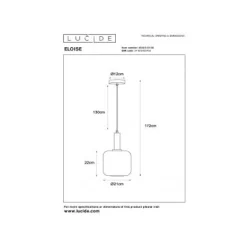 Lucide ELOISE Hanglamp-Zwart-Ø21-1xE27-40W-Glas