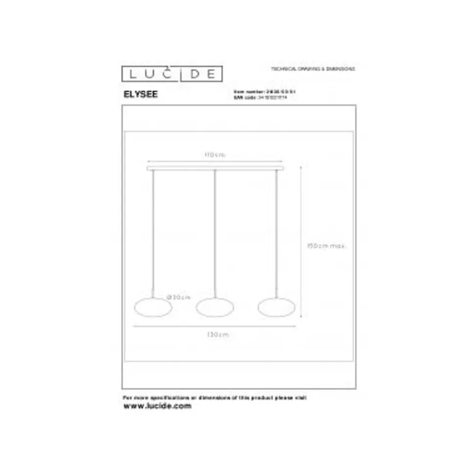 Lucide ELYSEE Hanglamp-Opaal-3xE27-40W-Glas