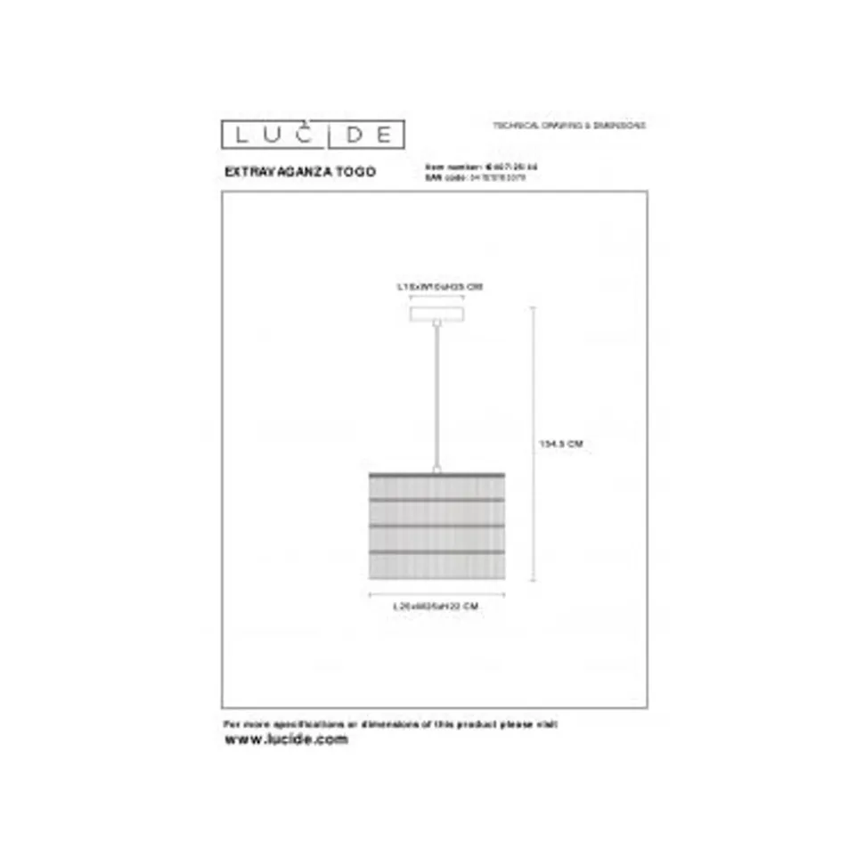 Lucide EXTRAVAGANZA TOGO - Hanglamp - Ø 25 cm - 1xE27 - Okergeel