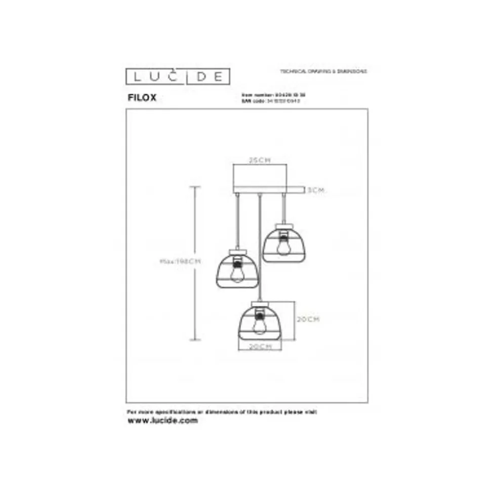 Lucide FILOX Hanglamp-Zwart-Ø44,5-3xE27-40W-Metaal