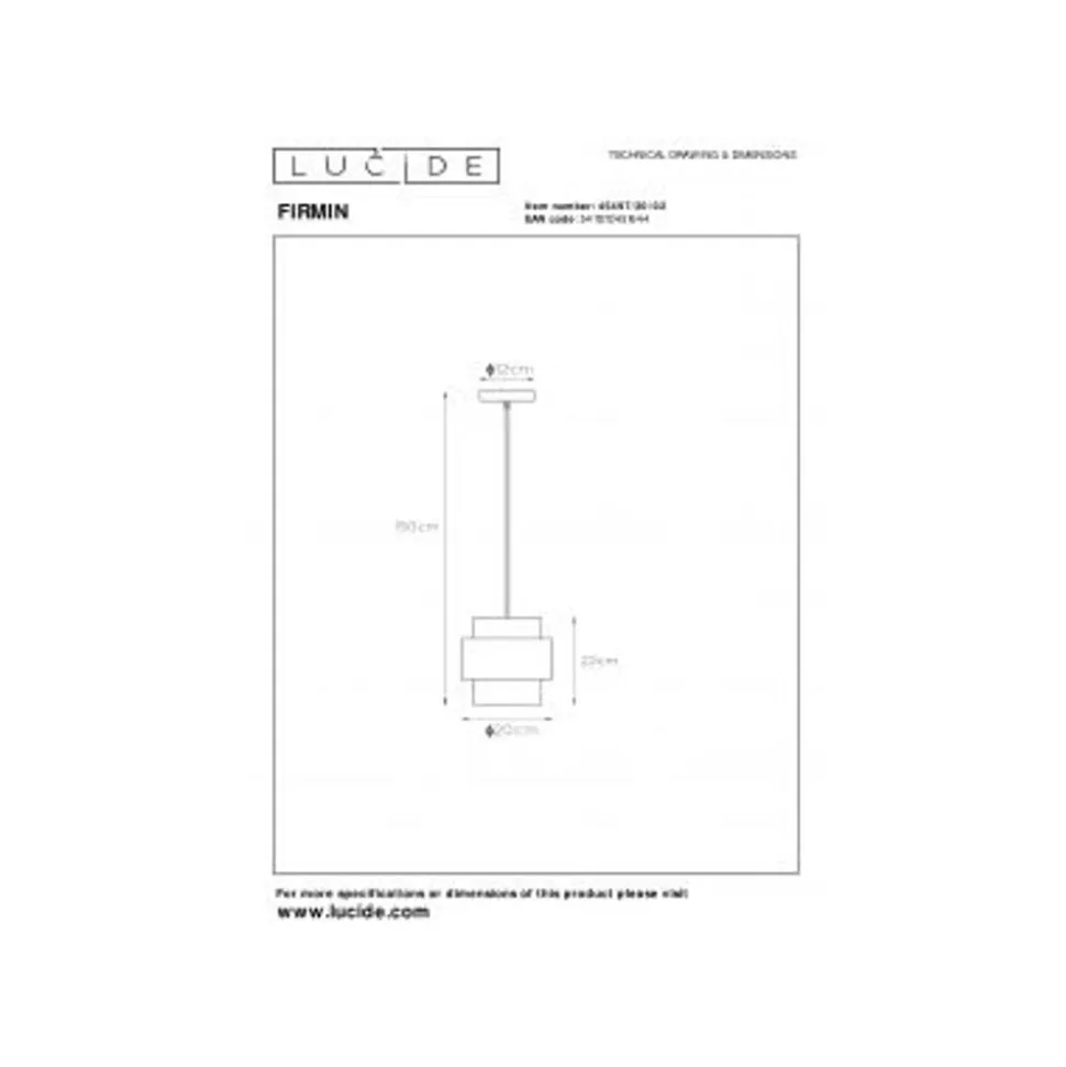 Lucide FIRMIN - Hanglamp - Ø 20 cm - 1xE27 - Mat Goud / Messing