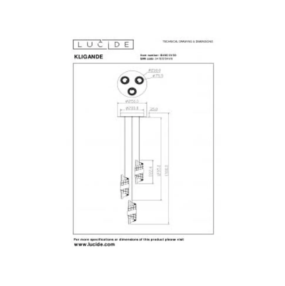 Lucide KLIGANDE Hanglamp-Zwart-Ø25-LED Dimb.-8W-2700K