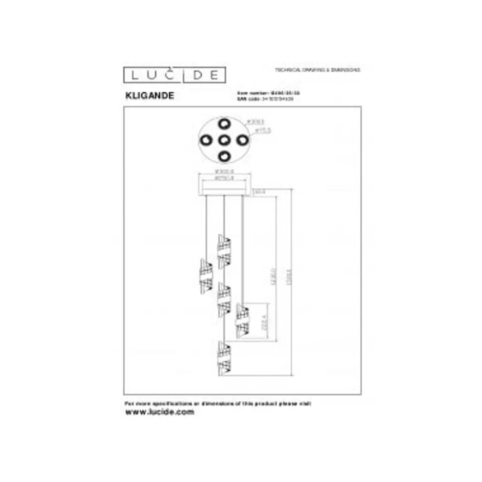 Lucide KLIGANDE Hanglamp-Zwart-Ø30-LED Dimb.-8W-2700K
