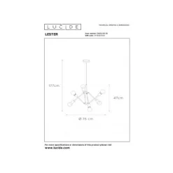 Lucide LESTER - Hanglamp - 6xE27 - Zwart