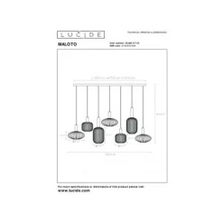 Lucide MALOTO - Hanglamp - 7xE27 - Amber