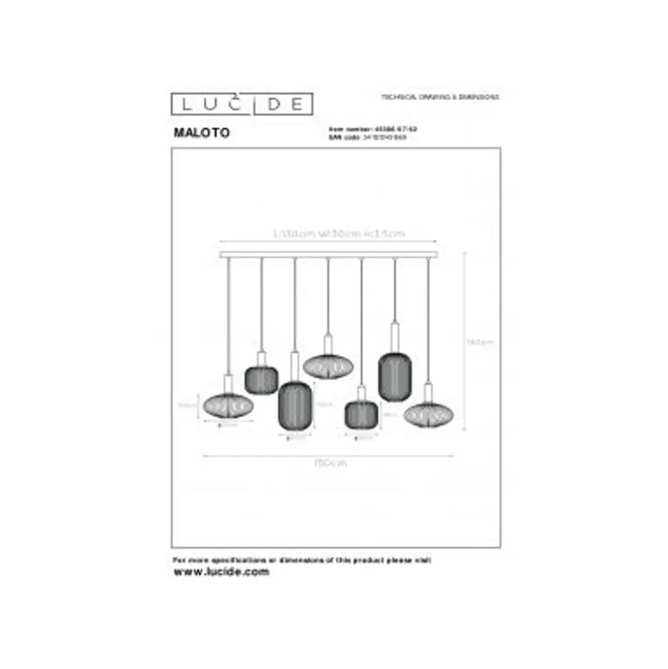 Lucide MALOTO - Hanglamp - 7xE27 - Amber