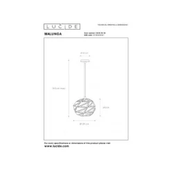 Lucide MALUNGA - Hanglamp - Ø 25 cm - 1xE27 - Zwart Lucide