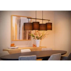 Lucide MAYA Hanglamp-Zwart-4xE27-40W-Katoen