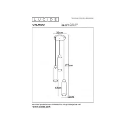 Lucide ORLANDO Hanglamp 3xE27/60W Zwart/Smoke glas