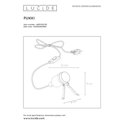 Lucide PUKKI - Tafellamp - LED - E27 - 1x5W 2200K - Zwart Lucide